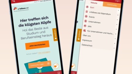 Smartphone mit geöffneter App "e-fellows.net to go"