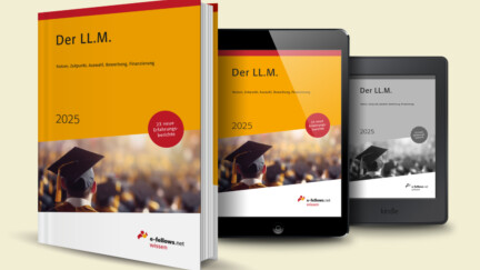 Mockup des Buches 'Der LL.M. 2025' von e-fellows.net mit Infos zu LL.M.-Studium: Nutzen, Auswahl, Bewerbung, Finanzierung. Verfügbar als Buch, Tablet- und Kindle-Version.