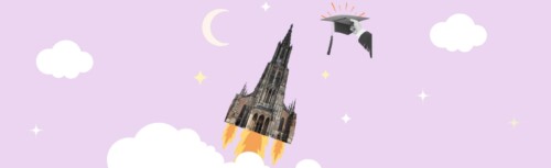 Ulmer Münster hebt ab und fliegt in einem Sternenhimmel