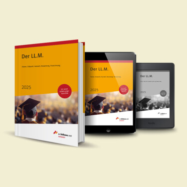 Mockup des Buchs 'Der LL.M. 2025' von e-fellows.net mit Infos zu LL.M.-Studium: Nutzen, Auswahl, Bewerbung, Finanzierung. Verfügbar als Buch, Tablet- und Kindle-Version.