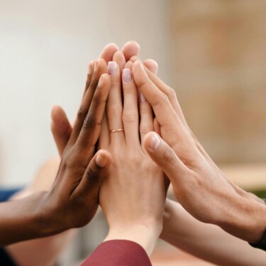 Hände in verschiedenen Hautfarben - Rainbow-Online-Career-Day