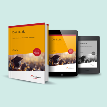 Mockup des Buches 'Der LL.M. 2025' von e-fellows.net mit Infos zu LL.M.-Studium: Nutzen, Auswahl, Bewerbung, Finanzierung. Verfügbar als Buch, Tablet- und Kindle-Version.