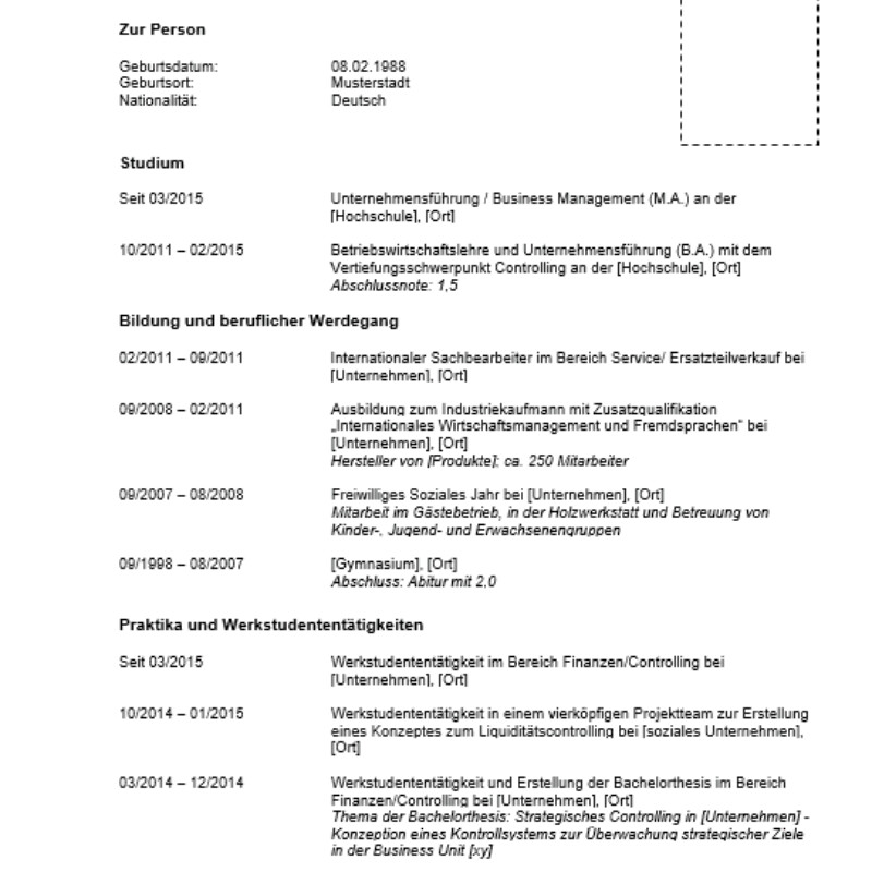 Lebenslauf Muster und Vorlagen - e-fellows.net