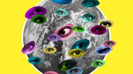 Mond, der von bunten Augen bedeckt ist